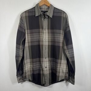 John Varvatos USA Plaid Shirt Mens Size Medium Brown Button Down 100% Cotton